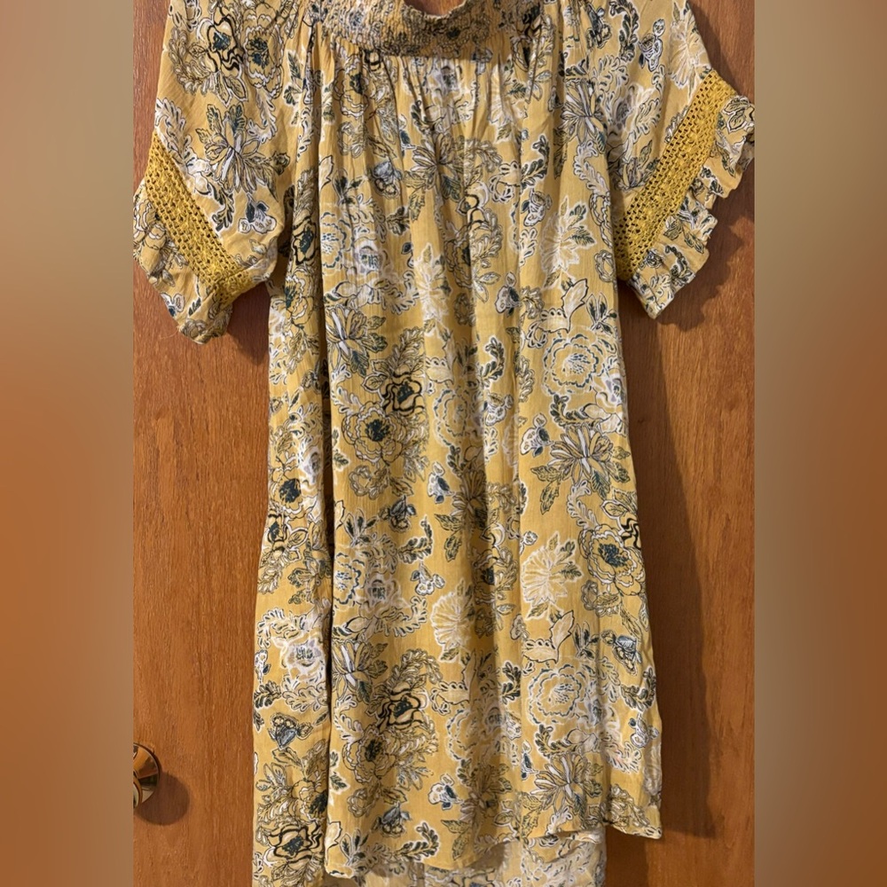 EN CRÈME Dress Womens Med Yellow Floral Print Off The Shoulder Baby Doll